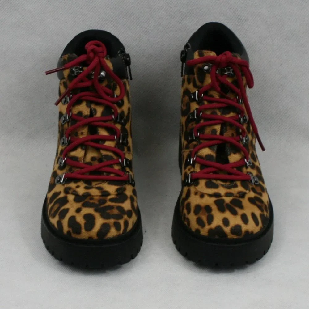 Skechers Brown & Black Leopard Print Ankle Boots w/ Side Zipper SZ 7 NWOT - Picture 2 of 9